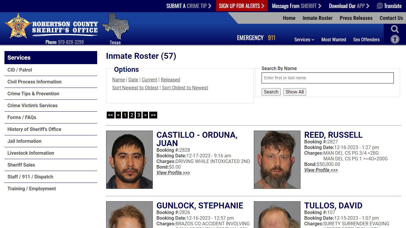 Current Inmates Booking Date Descending - Robertson County TX Sheriff